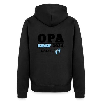 Opa 2024 lädt Schwangerschaftsankündigung ein - Unisex Premium Bio Zip Hoodie - Schwarz - Hinten - Nico (187cm)