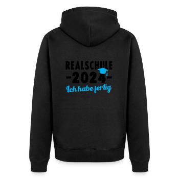 RealSCHOOL 2024 Ich habe fertig Graduierung - Unisex Premium Bio Zip Hoodie - Schwarz - Hinten - Nico (187cm)