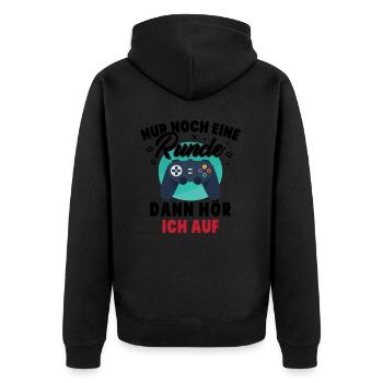 Nur noch eine Runde dann hör ich auf - Unisex Premium Bio Zip Hoodie - Schwarz - Hinten - Nico (187cm)
