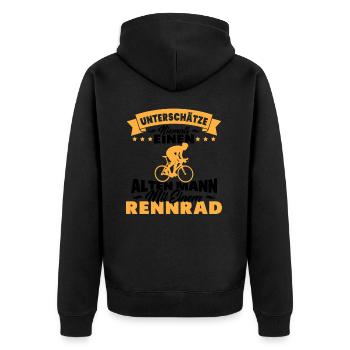 Alten mann mit einem Rennrad - Unisex Premium Bio Zip Hoodie - Schwarz - Hinten - Nico (187cm)