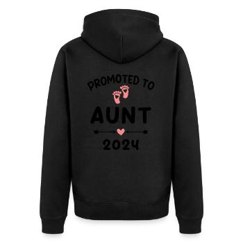 Beförderzur Tante 2024 Pregnancy Announce - Unisex Premium Bio Zip Hoodie - Schwarz - Hinten - Nico (187cm)