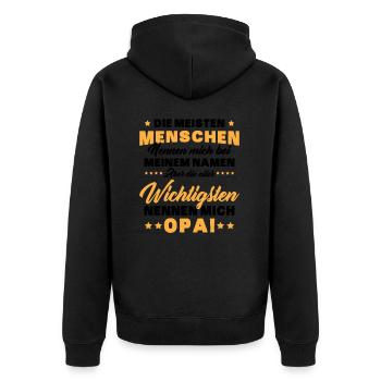 Die aller wichtigsten nennen mich opa - Unisex Premium Bio Zip Hoodie - Schwarz - Hinten - Nico (187cm)
