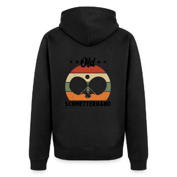 Old Schmetterhand Tischtennis Geschenkidee - Unisex Premium Bio Zip Hoodie - Schwarz - Hinten - Nico (187cm)
