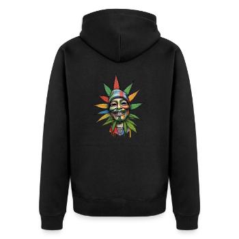 Grinning Greens Das Happy High mit Stil - Unisex Premium Bio Zip Hoodie - Schwarz - Hinten - Nico (187cm)