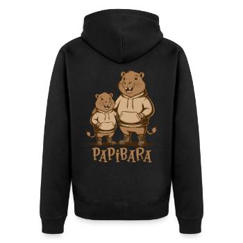 Papibara Papi Capybara Vater Lustig Papa Vatertag - Unisex Premium Bio Zip Hoodie - Schwarz - Hinten - Nico (187cm)