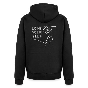 LOVE YOURSELF - Unisex Premium Organic Zip Hoodie - black - Back - Nico (187cm)