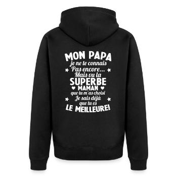 Annonce grossesse Cadeau Futur Papa Future Maman - Veste à capuche bio Premium Unisexe - noir - Dos - Nico (187cm)