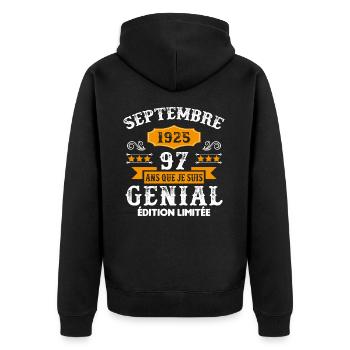 97 Ans Anniversaire Vintage Né(e) Septembre 1925 - Veste à capuche bio Premium Unisexe - noir - Dos - Nico (187cm)