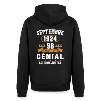 98 Ans Anniversaire Vintage Né(e) Septembre 1924 - Veste à capuche bio Premium Unisexe - noir - Dos - Nico (187cm)