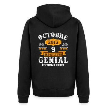 9 Ans Anniversaire Vintage En Octobre 2013 - Veste à capuche bio Premium Unisexe - noir - Dos - Nico (187cm)