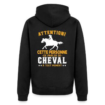 Cette Personne Risque Parler De Cheval Tout Moment - Veste à capuche bio Premium Unisexe - noir - Dos - Nico (187cm)