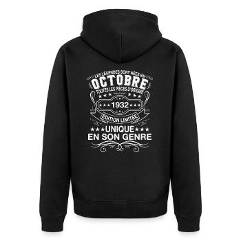 Les légendes sont nées en Octobre 1932 - Veste à capuche bio Premium Unisexe - noir - Dos - Nico (187cm)