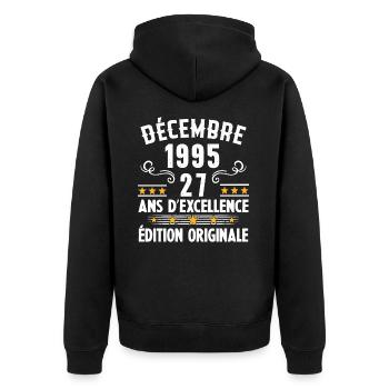 27 Ans Anniversaire Vintage En Décembre 1995 - Veste à capuche bio Premium Unisexe - noir - Dos - Nico (187cm)