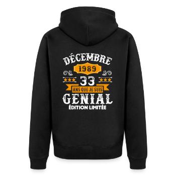 33 Ans Anniversaire Vintage En Décembre 1989 - Veste à capuche bio Premium Unisexe - noir - Dos - Nico (187cm)
