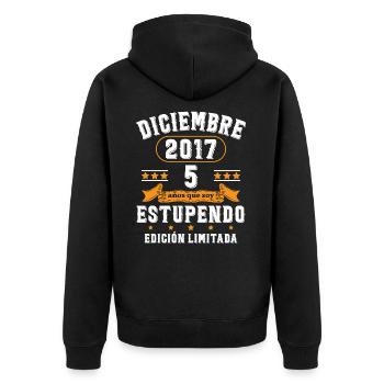 5 Ans Anniversaire Vintage Né(e) en Décembre 2017 - Veste à capuche bio Premium Unisexe - noir - Dos - Nico (187cm)