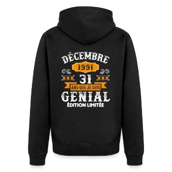 31 Ans Anniversaire Vintage Né(e) en Décembre 1991 - Veste à capuche bio Premium Unisexe - noir - Dos - Nico (187cm)