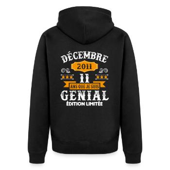 11 Ans Anniversaire Vintage Né(e) en Décembre 2011 - Veste à capuche bio Premium Unisexe - noir - Dos - Nico (187cm)