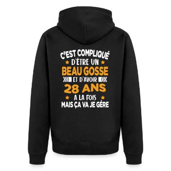 Beau gosse et d'avoir 28 ans Cadeau d'anniversaire - Veste à capuche bio Premium Unisexe - noir - Dos - Nico (187cm)