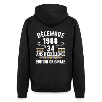 34 Ans Anniversaire Vintage Né(e) en Décembre 1988 - Veste à capuche bio Premium Unisexe - noir - Dos - Nico (187cm)