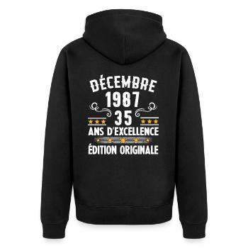 35 Ans Anniversaire Vintage Né(e) en Décembre 1987 - Veste à capuche bio Premium Unisexe - noir - Dos - Nico (187cm)