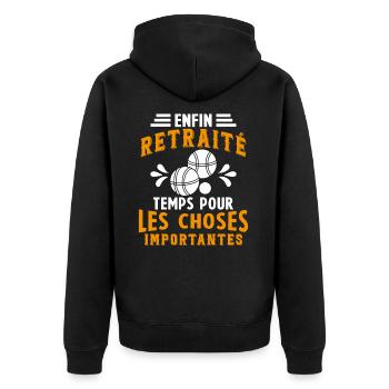 Pétanque Retraite Pétanque Enfin Retraité Pétanque - Veste à capuche bio Premium Unisexe - noir - Dos - Nico (187cm)