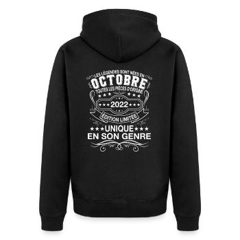 Les légendes sont nées en Octobre 2022 Cadeau - Veste à capuche bio Premium Unisexe - noir - Dos - Nico (187cm)