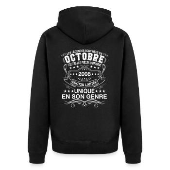 Les légendes sont nées en Octobre 2008 Cadeau - Veste à capuche bio Premium Unisexe - noir - Dos - Nico (187cm)