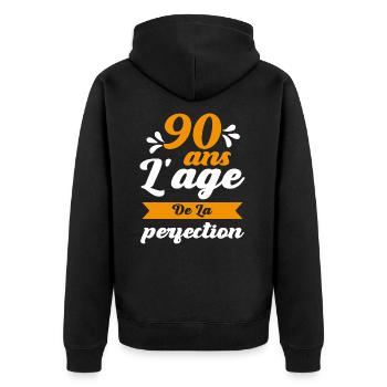 Anniversaire 90 ans - 90 Ans âge de la perfection - Veste à capuche bio Premium Unisexe - noir - Dos - Nico (187cm)