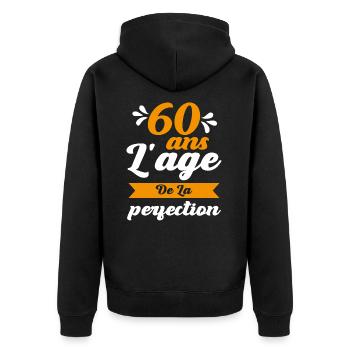 60 Ans Anniversaire 60 ans l'age de la perfection - Veste à capuche bio Premium Unisexe - noir - Dos - Nico (187cm)