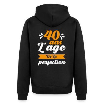 40 ans Anniversaire 40 ans l'age de la perfection - Veste à capuche bio Premium Unisexe - noir - Dos - Nico (187cm)
