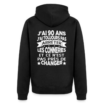 j'ai 90 ans j'ai toujour pas arrêter les conneries - Veste à capuche bio Premium Unisexe - noir - Dos - Nico (187cm)