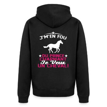 J'm'en Fou Du Prince Charmant Je Veux Un Cheval - Veste à capuche bio Premium Unisexe - noir - Dos - Nico (187cm)
