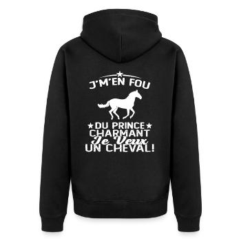 J'm'en Fou Du Prince Charmant Je Veux Un Cheval - Veste à capuche bio Premium Unisexe - noir - Dos - Nico (187cm)