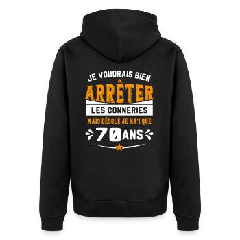 Je Voudrais Bien 70 Ans Humour Cadeau - Veste à capuche bio Premium Unisexe - noir - Dos - Nico (187cm)