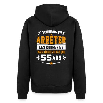 Je Voudrais Bien 55 Ans Humour Cadeau - Veste à capuche bio Premium Unisexe - noir - Dos - Nico (187cm)