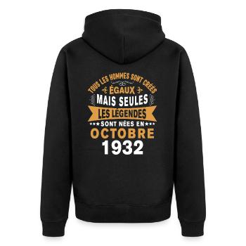 Les légendes sont nées en Octobre 1932 Cadeau - Veste à capuche bio Premium Unisexe - noir - Dos - Nico (187cm)