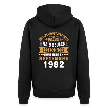 Les légendes sont nées en Septembre 1982 - Veste à capuche bio Premium Unisexe - noir - Dos - Nico (187cm)
