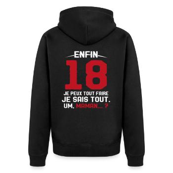 Enfin 18 Ans Cadeau Humor Fille 18 Anniversaire - Veste à capuche bio Premium Unisexe - noir - Dos - Nico (187cm)