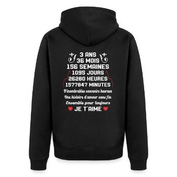 Couple 3 Ans amour Anniversaire de mariage Cadeau - Veste à capuche bio Premium Unisexe - noir - Dos - Nico (187cm)