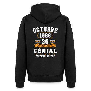36 Ans Anniversaire Vintage Né(e) en Octobre 1986 - Veste à capuche bio Premium Unisexe - noir - Dos - Nico (187cm)