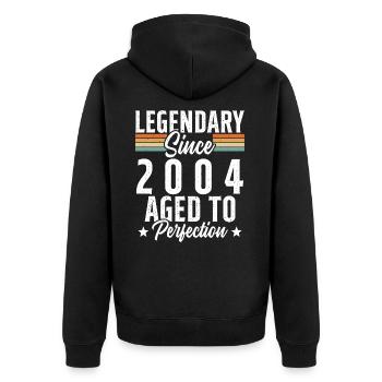 Legendär seit 2004 - Unisex Premium Bio Zip Hoodie - Schwarz - Hinten - Nico (187cm)