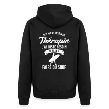 Surf Femme Homme Surfeur Thérapie Surf cadeau - Veste à capuche bio Premium Unisexe - noir - Dos - Nico (187cm)