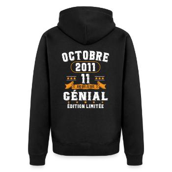 11 Ans Anniversaire Vintage Né(e) en Octobre 2011 - Veste à capuche bio Premium Unisexe - noir - Dos - Nico (187cm)