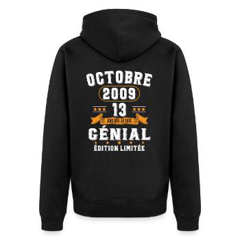 13 Ans Anniversaire Vintage En Octobre 2009 - Veste à capuche bio Premium Unisexe - noir - Dos - Nico (187cm)