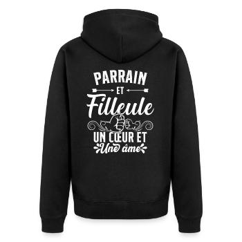 Parrain et Filleule Oncle Familie Humour Cadeau - Veste à capuche bio Premium Unisexe - noir - Dos - Nico (187cm)