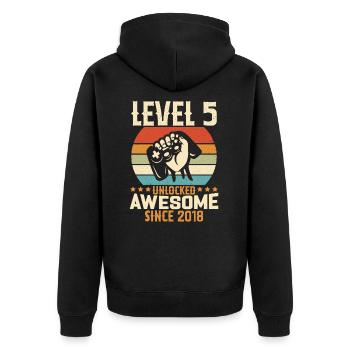 Level 5 Year Unlock Gaming Birthday Gift - Unisex Premium Organic Zip Hoodie - black - Back - Nico (187cm)