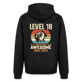 Level 18 Jahre Gaming-Geburtstagsgeschenk freischalten - Unisex Premium Bio Zip Hoodie - Schwarz - Hinten - Nico (187cm)