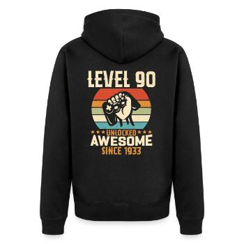 Level 90 Jahre Gaming-Geburtstagsgeschenk freischalten - Unisex Premium Bio Zip Hoodie - Schwarz - Hinten - Nico (187cm)