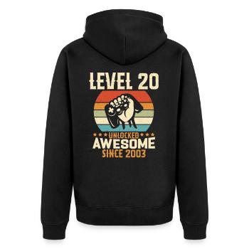 Level 20 Jahre Gaming-Geburtstagsgeschenk freischalten - Unisex Premium Bio Zip Hoodie - Schwarz - Hinten - Nico (187cm)