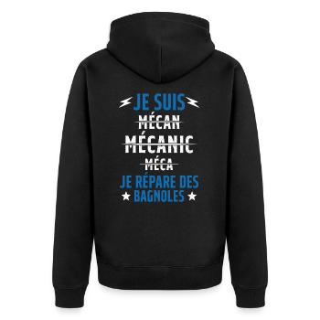 Je suis un Super Mecanicien - idée cadeau - Veste à capuche bio Premium Unisexe - noir - Dos - Nico (187cm)